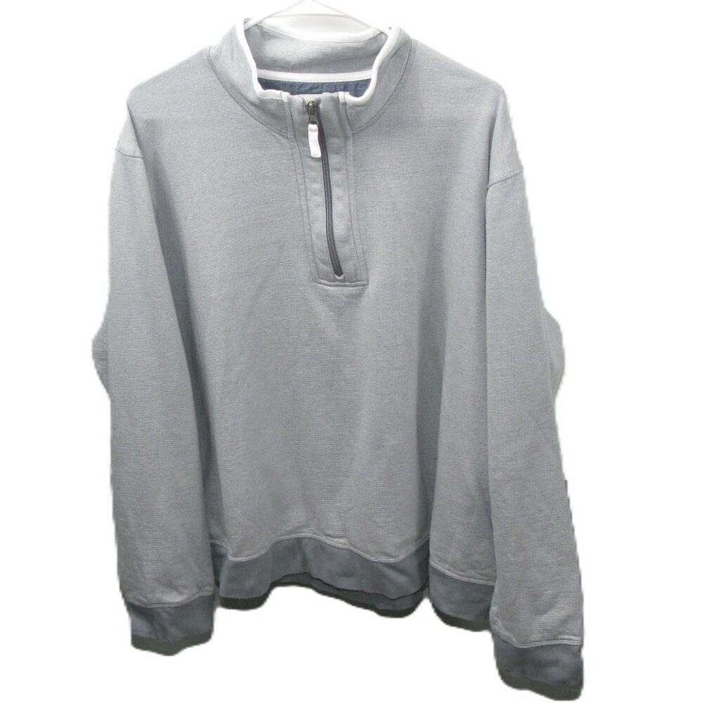 Copper & Oak Supply Gray/White Pin Stripe Partial Zip Pull Over Size XXL